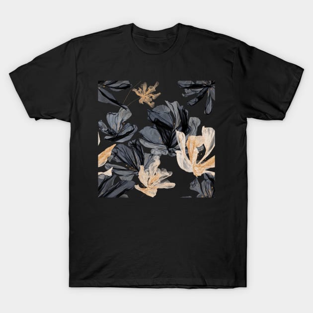 Smoke and Gold Flowers T-Shirt by Cordata